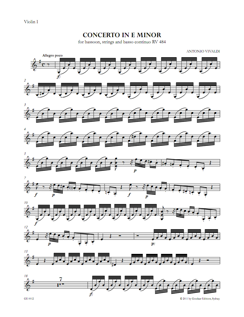VIVALDI A. Concerto in E minor RV 484 digital edition
