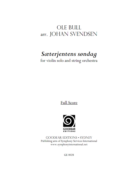 BULL, O. arr. SVENDSEN, J. - Sæterjentens søndag (digital edition)