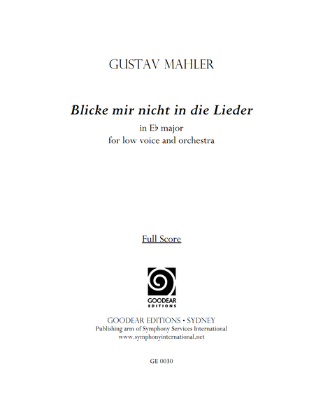 MAHLER, G. - Blicke mir nicht in die Lieder (E flat) (digital edition)