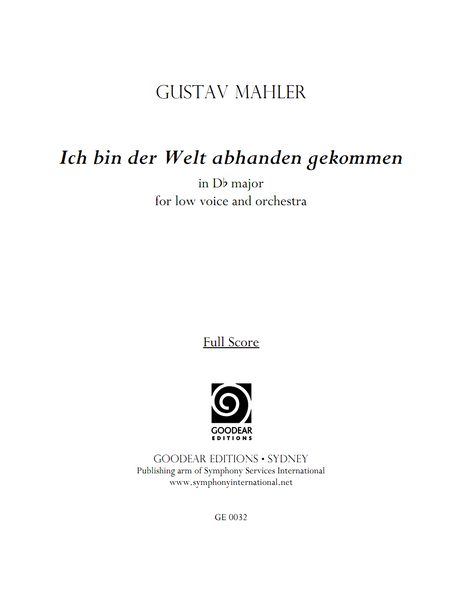 MAHLER, G. - Ich bin der Welt abhanden gekommen (D flat) (digital edition)