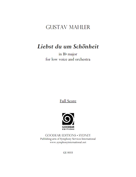 MAHLER, G. - Liebst du um Schönheit (B flat) (digital edition)