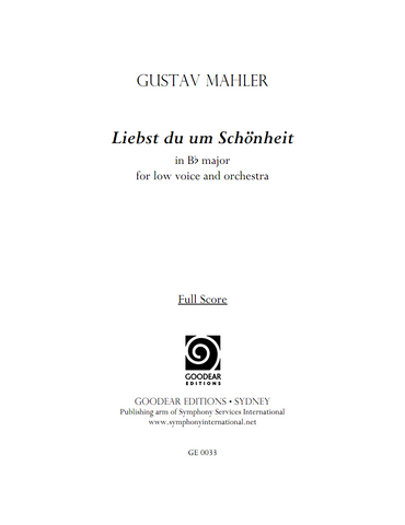 MAHLER, G. - Liebst du um Schönheit (B flat) (digital edition)